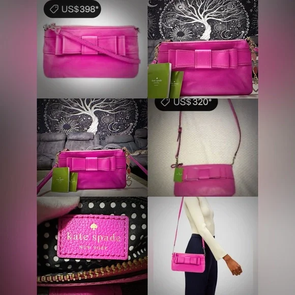 Y2K Kate Spade pink soft leather Fuchsia Crossbody Bag with strawberry keychain - Picture 11 of 17